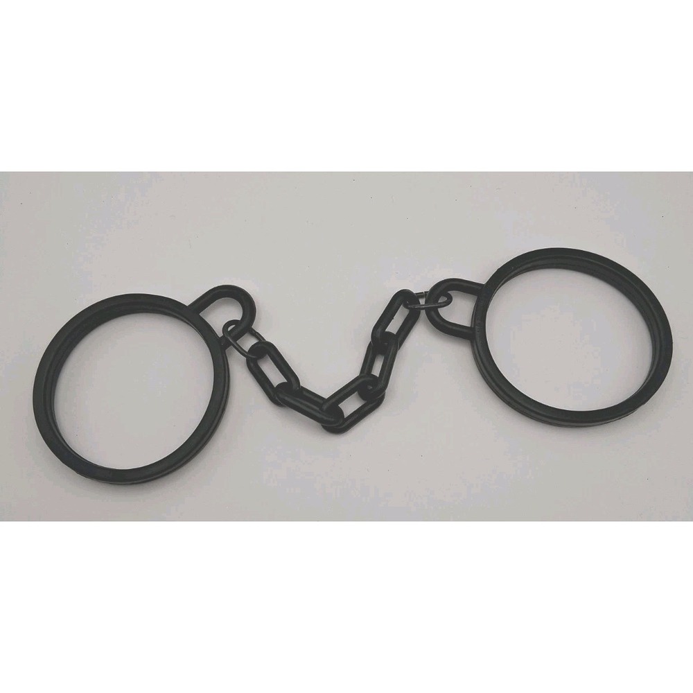 Vintage Y2K Black Rubber Shackles Rings & Chain Halloween, Prop or Adult Cosplay